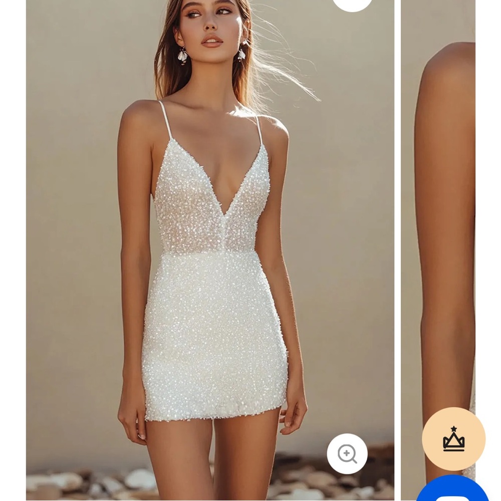 Leely Sparkly White Sequined Mini V-Neck Bodycon Dress